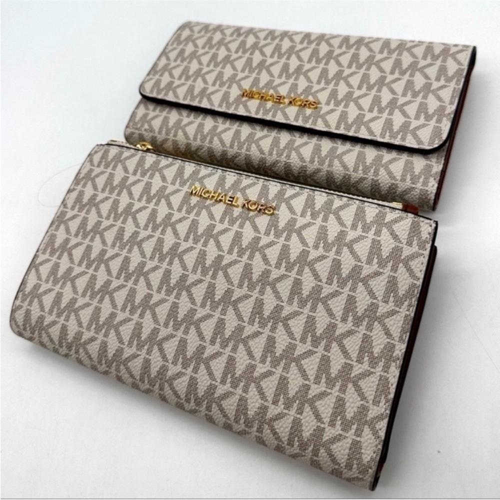 Michael Kors Beige/Taupe Monogram Leather Wallet